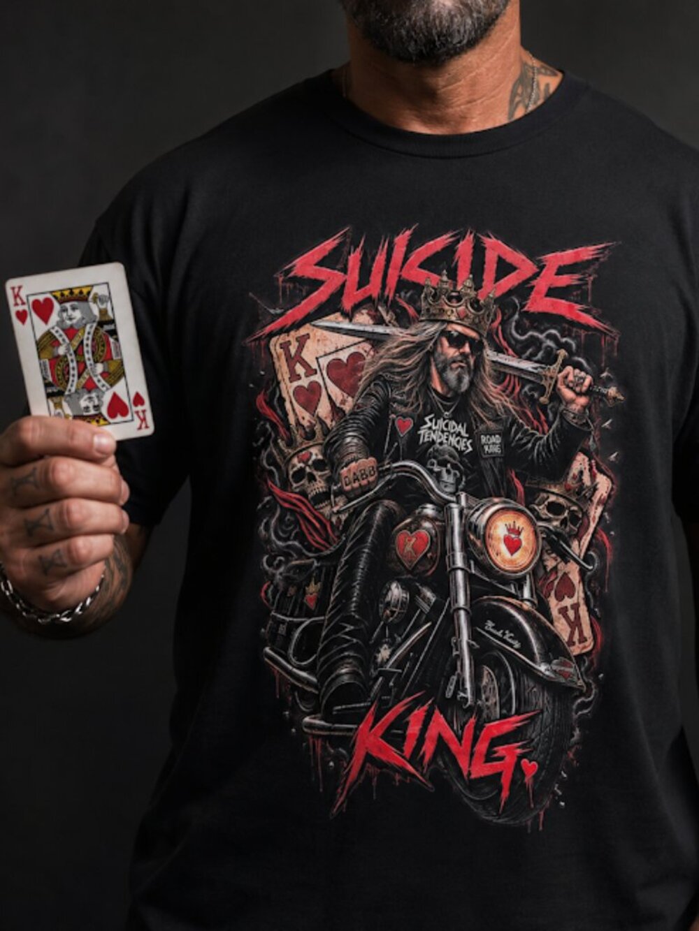 King of Hearts "Suicide King" Graphic T Shirt Mens 2XL Poker Cards Biker